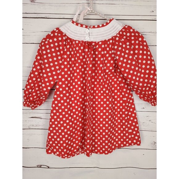 Valentines Day Polka Dot Smocked Dress Red White Hearts Girls Size 5 - Picture 2 of 7
